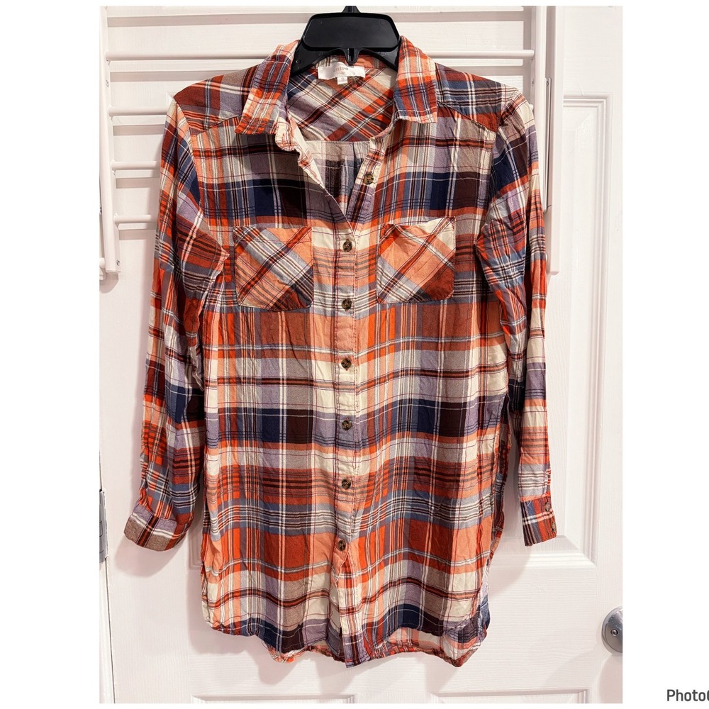 Entro Orange Cream Plaid Button Down Shirt Western Cowgirl Pimpkin Patch Small